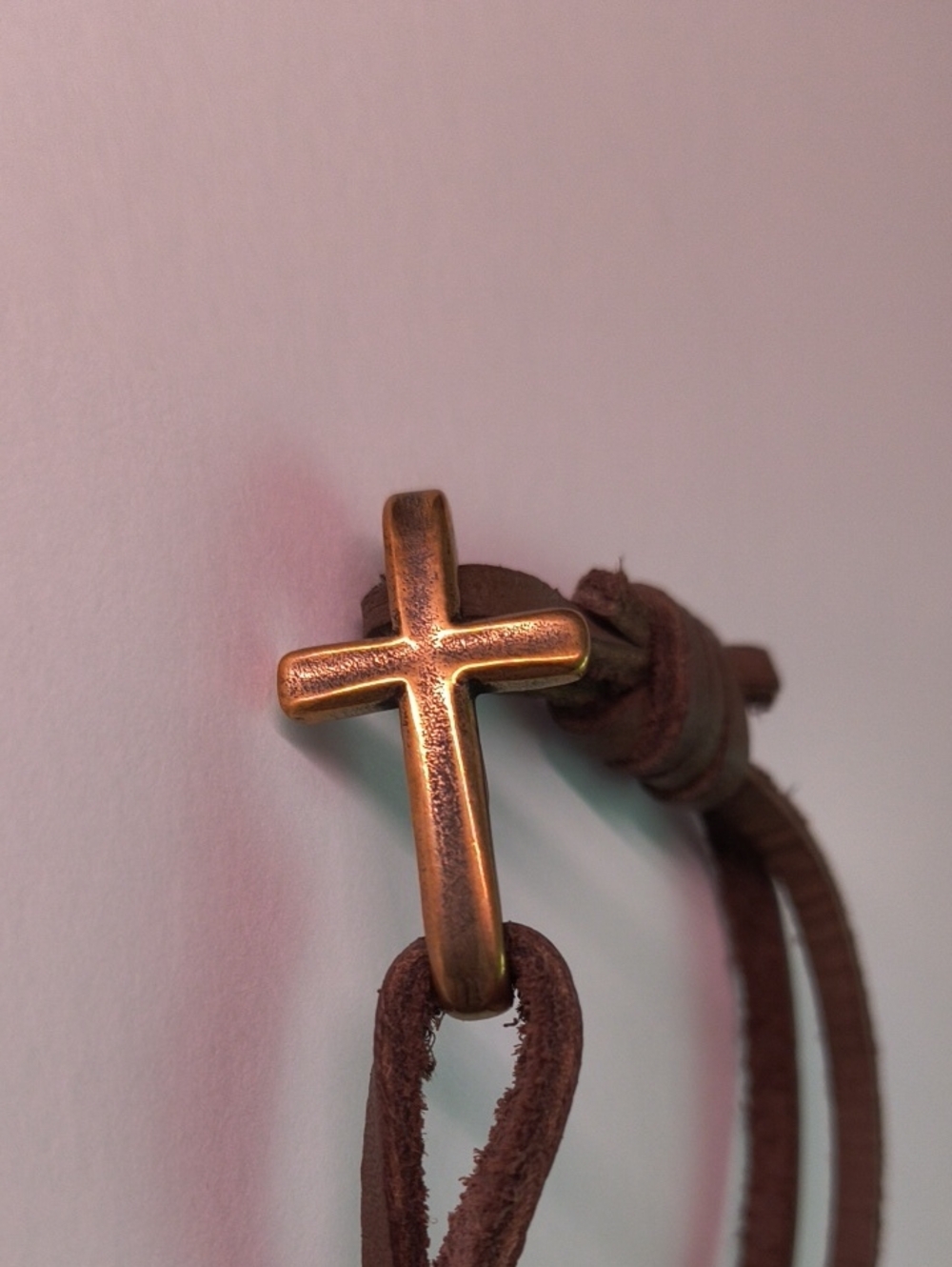 James Avery Bronze Cross Brown Leather Strap with Hook Loop Closure